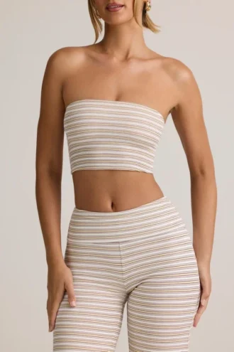 Verna Modal Strapless Crop Top in Pink Yellow Stripe