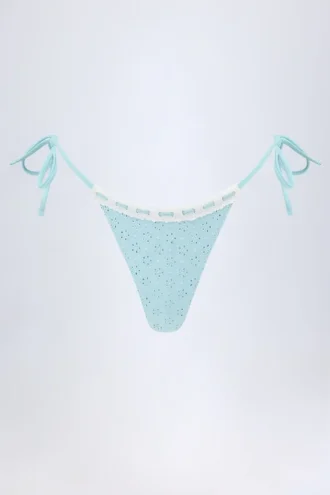 Vernazza Broderie Anglaise Side-Tie Thong Bikini Bottoms in Powder Blue