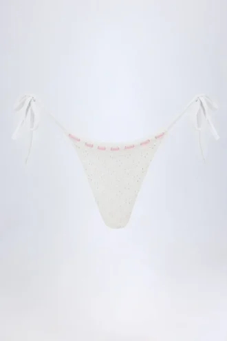Vernazza Broderie Anglaise Side-Tie Thong Bikini Bottoms in White