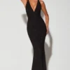 Verona Embellished Plunge Halter Neck Evening Gown in Black