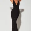 Verona Embellished Plunge Halter Neck Evening Gown in Black