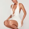 Versailles Deep Plunge Embellished Mini Dress in White