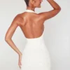 Versailles Deep Plunge Embellished Mini Dress in White