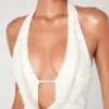 Versailles Deep Plunge Embellished Mini Dress in White