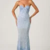 Vesna Embellished Sweetheart-Neck Fishtail Gown in Sky Blue
