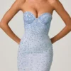 Vesna Embellished Sweetheart-Neck Fishtail Gown in Sky Blue