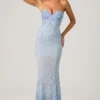 Vesna Embellished Sweetheart-Neck Fishtail Gown in Sky Blue