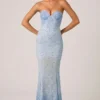 Vesna Embellished Sweetheart-Neck Fishtail Gown in Sky Blue