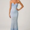 Vesna Embellished Sweetheart-Neck Fishtail Gown in Sky Blue