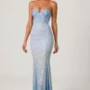 Vesna Embellished Sweetheart-Neck Fishtail Gown in Sky Blue