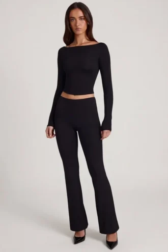 Vevina Modal Mid-Rise Flared Trousers in Black