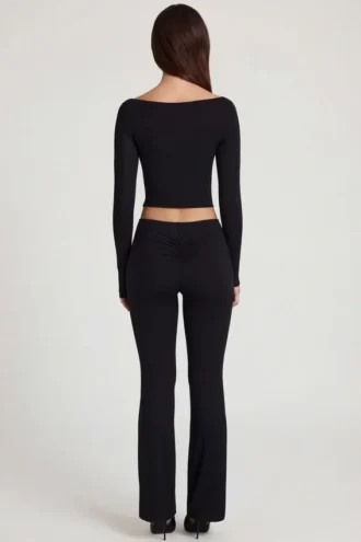 Vevina Modal Mid-Rise Flared Trousers in Black