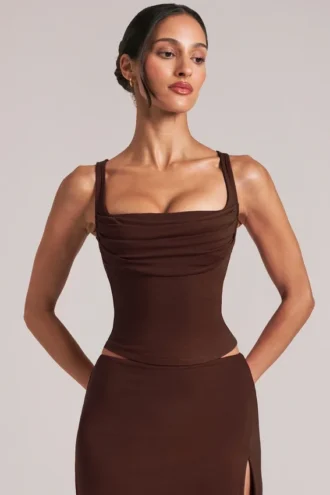 Veya Square-Neck Top  in Chocolate Brown