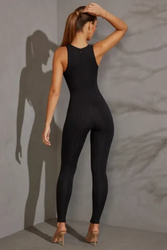 Vida Racer Neck Jumpsuit in Black