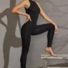 Vida Racer Neck Jumpsuit in Black