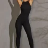 Vida Racer Neck Jumpsuit in Black