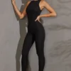 Vida Racer Neck Jumpsuit in Black