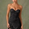 Viela Embellished Sweetheart-Neck A-Line Mini Dress in Black