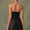 Viela Embellished Sweetheart-Neck A-Line Mini Dress in Black