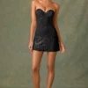 Viela Embellished Sweetheart-Neck A-Line Mini Dress in Black