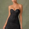 Viela Embellished Sweetheart-Neck A-Line Mini Dress in Black