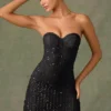 Viela Embellished Sweetheart-Neck A-Line Mini Dress in Black