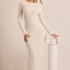 Vienna Embellished Long Sleeve Backless Maxi Dress in White