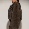 Vintera Cropped Faux-Fur Jacket in Chocolate Brown