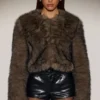 Vintera Cropped Faux-Fur Jacket in Chocolate Brown