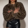 Vintera Cropped Faux-Fur Jacket in Chocolate Brown