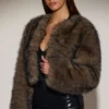 Vintera Cropped Faux-Fur Jacket in Chocolate Brown