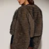 Vintera Cropped Faux-Fur Jacket in Chocolate Brown