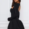 Viola Long-Sleeve Bubble Hem Mini Dress in Black