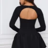 Viola Long-Sleeve Bubble Hem Mini Dress in Black