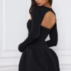 Viola Long-Sleeve Bubble Hem Mini Dress in Black