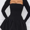 Viola Long-Sleeve Bubble Hem Mini Dress in Black