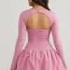 Viola Long-Sleeve Bubble Hem Mini Dress in Mauve