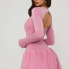 Viola Long-Sleeve Bubble Hem Mini Dress in Mauve