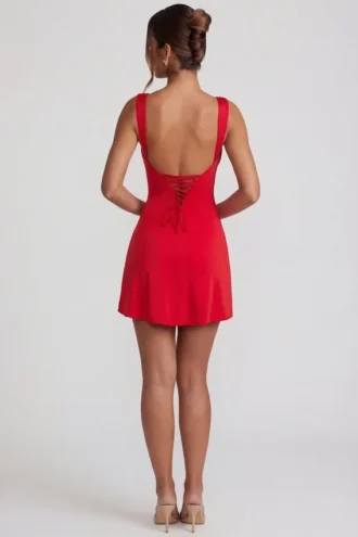 Violetta Tie Up Back Mini Dress in Red