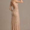 Violette Embellished Asymmetric One-Shoulder Maxi Dress in Beige Gold