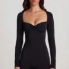 Vionne Soft Jersey Sweetheart Long-Sleeve Mini Playsuit in Black