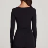 Vionne Soft Jersey Sweetheart Long-Sleeve Mini Playsuit in Black