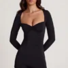 Vionne Soft Jersey Sweetheart Long-Sleeve Mini Playsuit in Black