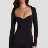 Vionne Soft Jersey Sweetheart Long-Sleeve Mini Playsuit in Black
