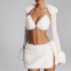 Vira Faux Fur-Trim Bolero in White