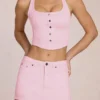 Virella Denim Low-Rise Skort in Blossom Pink