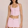 Virella Denim Low-Rise Skort in Blossom Pink