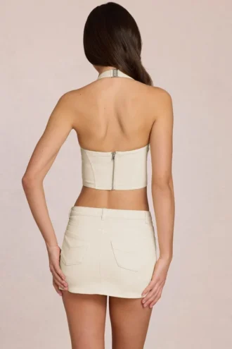 Virella Denim Low-Rise Skort in Ivory