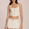 Virella Denim Low-Rise Skort in Ivory