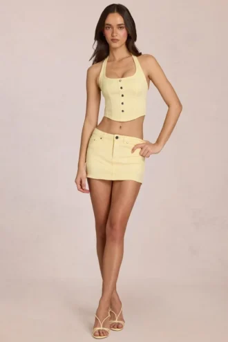 Virella Denim Low-Rise Skort in Lemon Yellow